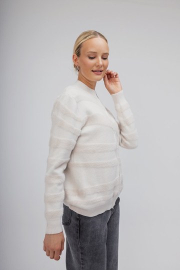 Πουλόβερ-Ζακέτα εκρού με φερμουάρ - 