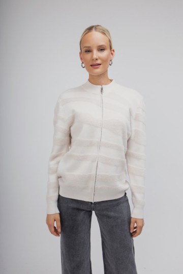 Πουλόβερ-Ζακέτα εκρού με φερμουάρ - 