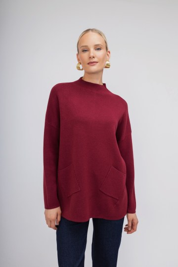 Πουλόβερ μπορντώ με τσέπες