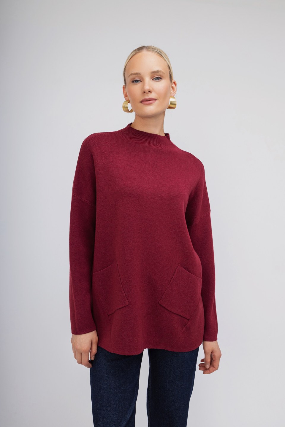 Πουλόβερ μπορντώ με τσέπες