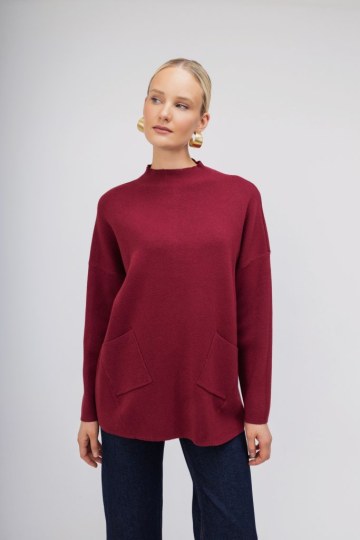 Πουλόβερ μπορντώ με τσέπες - 