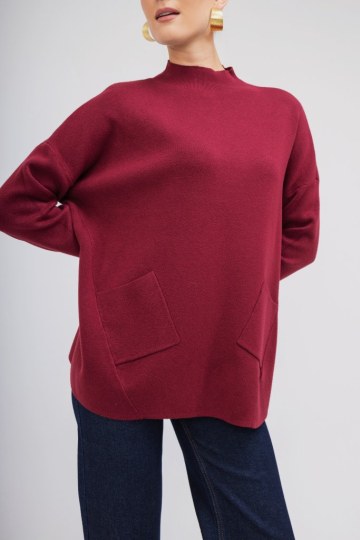 Πουλόβερ μπορντώ με τσέπες - 