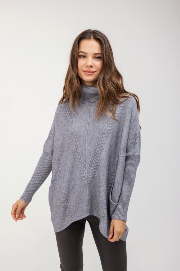 Πουλόβερ ζιβάγκο γκρι με ανάγλυφο σχέδιο