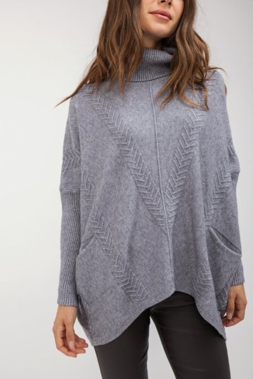 Πουλόβερ ζιβάγκο γκρι με ανάγλυφο σχέδιο - 