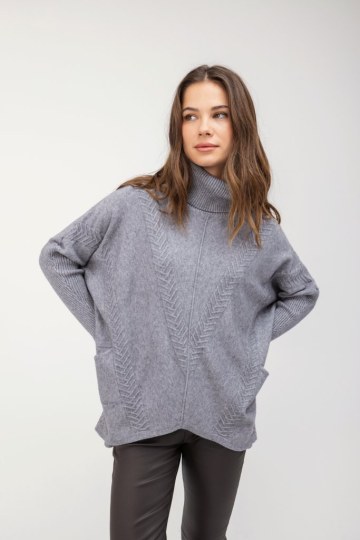 Πουλόβερ ζιβάγκο γκρι με ανάγλυφο σχέδιο - 