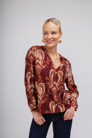 Πουκάμισο μπορντό με λαχούρια σχέδια