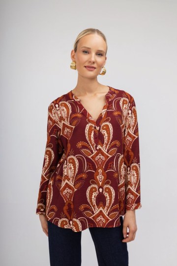 Πουκάμισο μπορντό με λαχούρια σχέδια - 