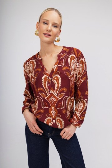 Πουκάμισο μπορντό με λαχούρια σχέδια - 