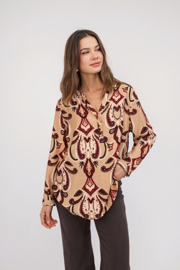 Πουκάμισο μπεζ με λαχούρια σχέδια