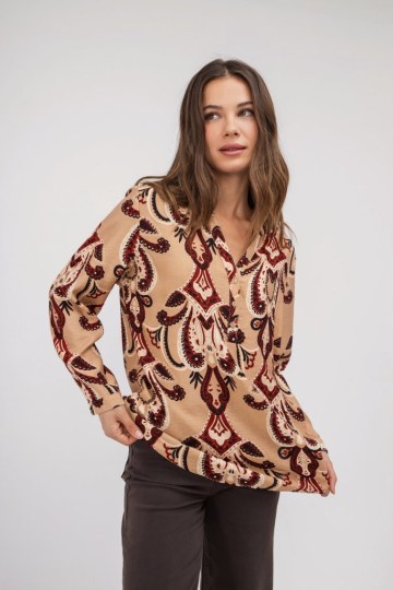 Πουκάμισο μπεζ με λαχούρια σχέδια - 