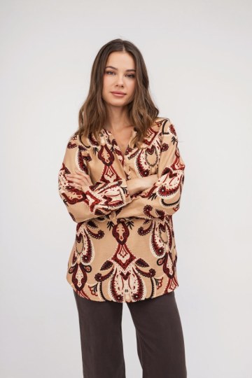 Πουκάμισο μπεζ με λαχούρια σχέδια - 
