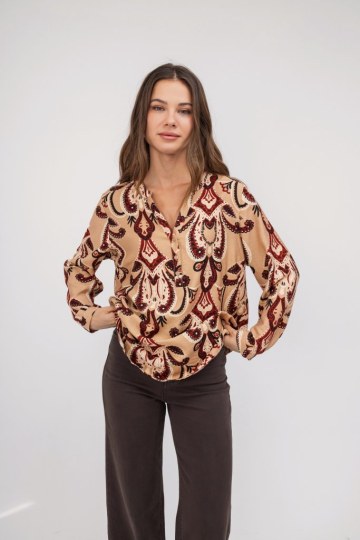 Πουκάμισο μπεζ με λαχούρια σχέδια - 
