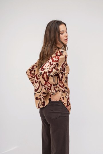 Πουκάμισο μπεζ με λαχούρια σχέδια - 