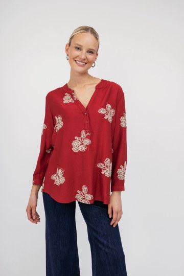 Πουκάμισο κόκκινο με boho λουλούδια