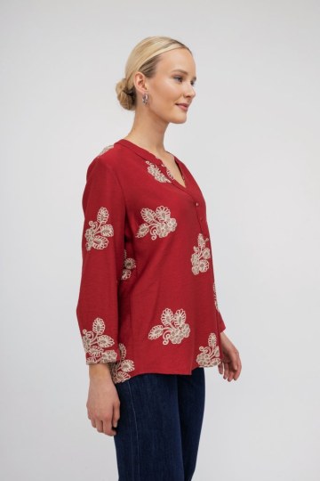 Πουκάμισο κόκκινο με boho λουλούδια - 