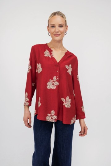 Πουκάμισο κόκκινο με boho λουλούδια - 