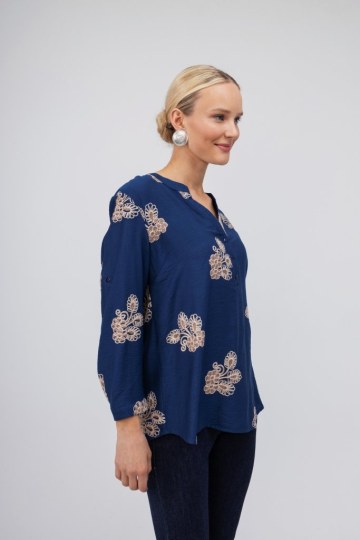 Πουκάμισο μπλε με boho λουλούδια - 