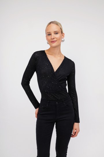 Κορμάκι εφαρμοστό μαύρο κρουάζε με strass