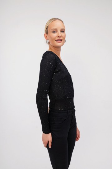 Κορμάκι εφαρμοστό μαύρο κρουάζε με strass - 