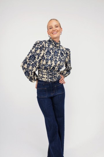 Πουκάμισο μπλε εμπριμέ με λαχούρια - 