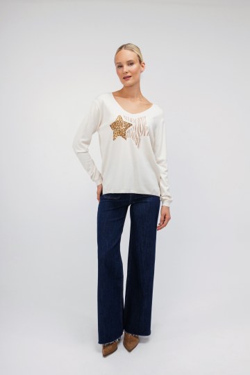 Μπλούζα  εκρού με σχέδιο αστέρι