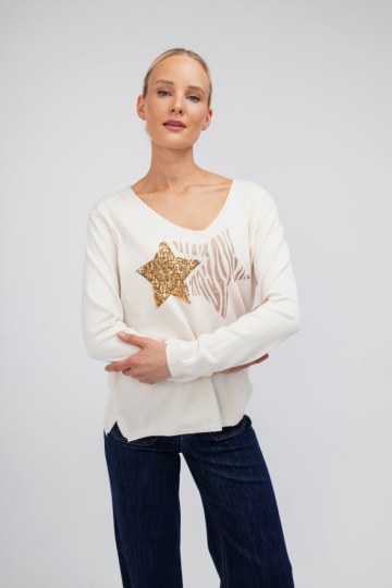 Μπλούζα  εκρού με σχέδιο αστέρι - 