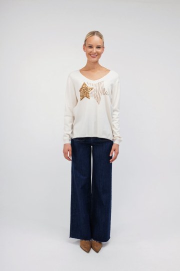 Μπλούζα  εκρού με σχέδιο αστέρι - 