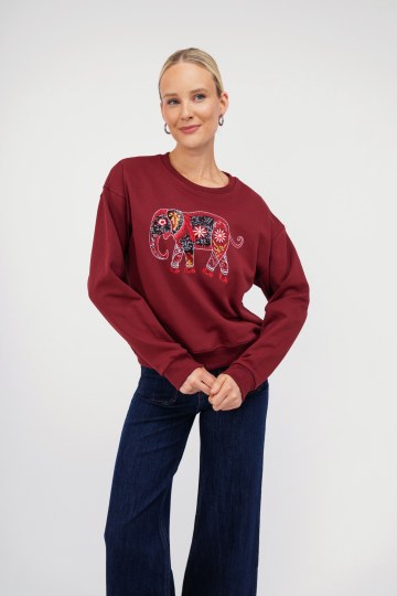 Μπλούζα - Φούτερ μπορντό με boho σχέδιο ελέφαντα