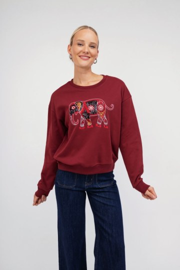 Μπλούζα - Φούτερ μπορντό με boho σχέδιο ελέφαντα - 