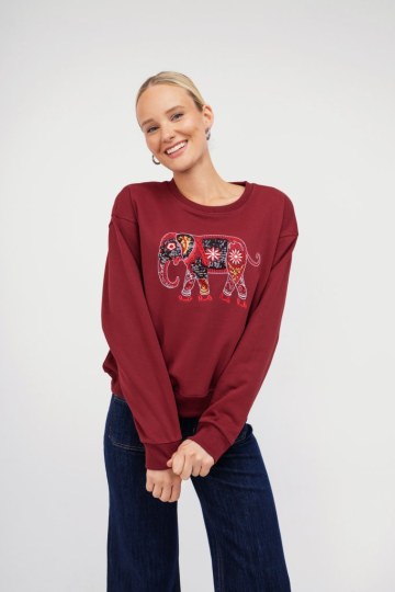 Μπλούζα - Φούτερ μπορντό με boho σχέδιο ελέφαντα - 
