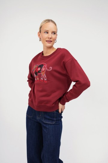 Μπλούζα - Φούτερ μπορντό με boho σχέδιο ελέφαντα - 