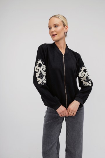 Μπουφάν μαύρο κοντό με λαχούρια 