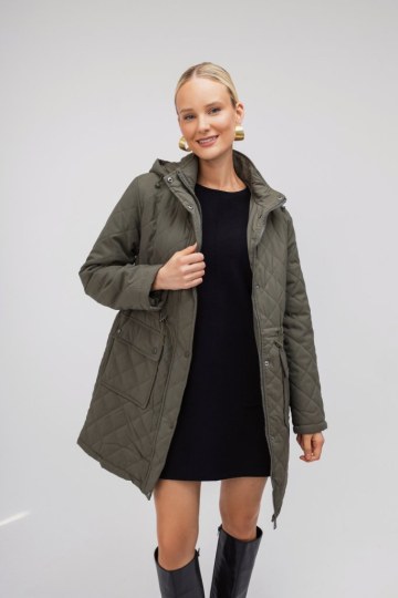 Μπουφάν χακί με φερμουάρ και κουκούλα - 