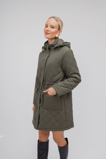 Μπουφάν χακί με φερμουάρ και κουκούλα - 