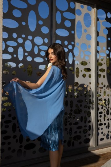 Τουνίκ με ενσωματωμένο λευκό λουλούδι γαλάζια  - 