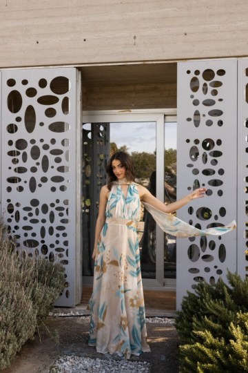 Φόρεμα με ιδιαίτερα floral σχέδια μπεζ - 