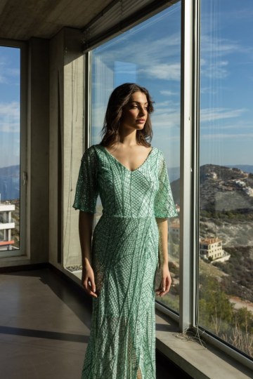 Φόρεμα με σχέδια από παγιέτα μέντα  - 