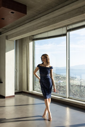  Φόρεμα εφαρμοστό με σχέδια από παγιέτα μπλε