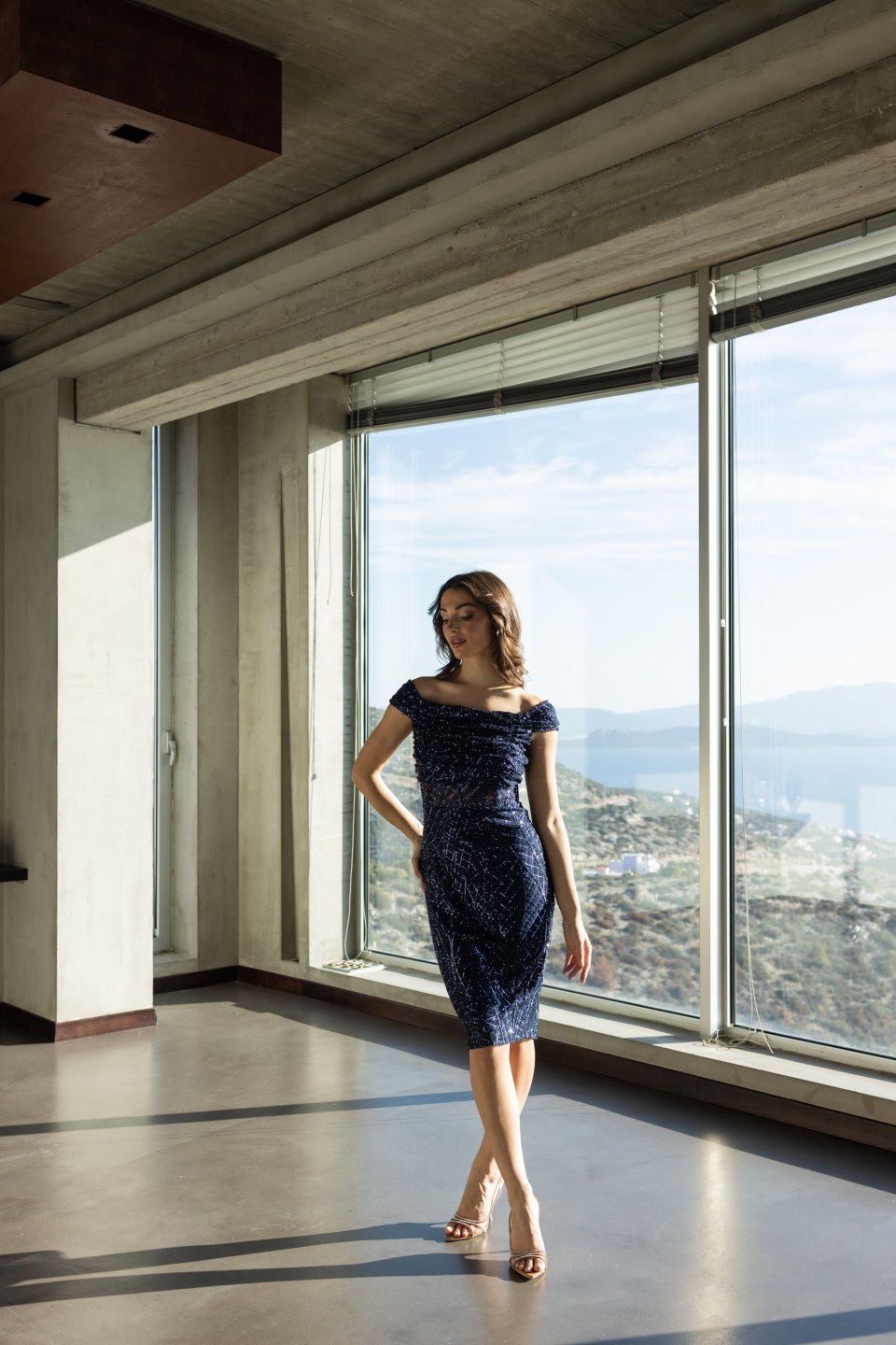  Φόρεμα εφαρμοστό με σχέδια από παγιέτα μπλε