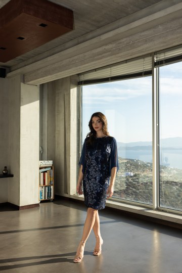  Φόρεμα midi με floral παγιέτα μπλε