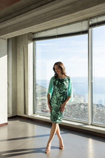 Φόρεμα midi με floral παγιέτα μέντα