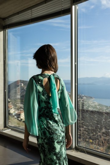 Φόρεμα midi με floral παγιέτα μέντα - 