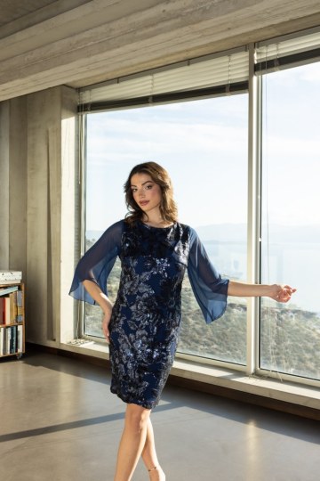  Φόρεμα midi με floral παγιέτα μπλε - 