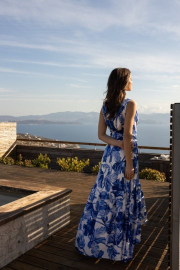  Φόρεμα με floral μοτίβο και ντραπέ μπούστο μπλε - 