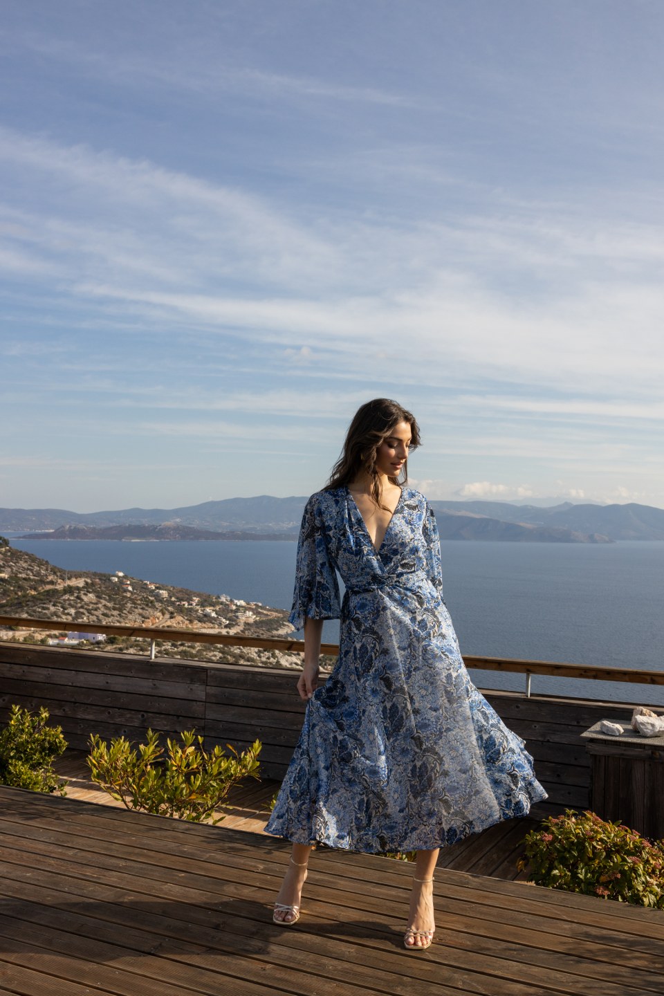 Φόρεμα με εμπριμέ floral σχέδια γαλάζιο