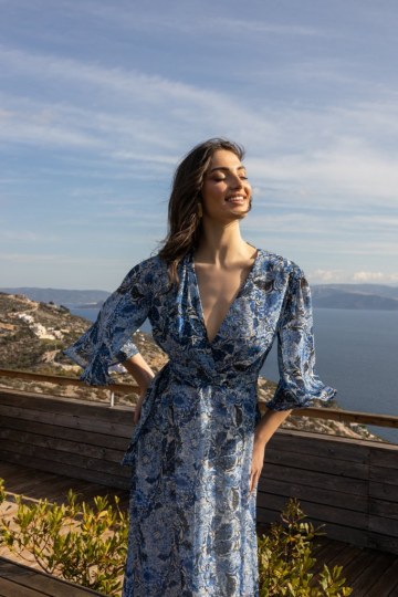 Φόρεμα με εμπριμέ floral σχέδια γαλάζιο - 