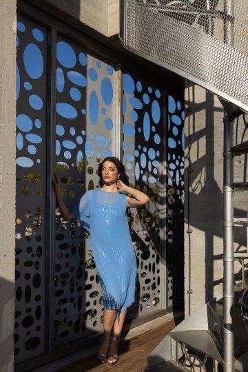 Φόρεμα midi παγιέτα γαλάζιο - 