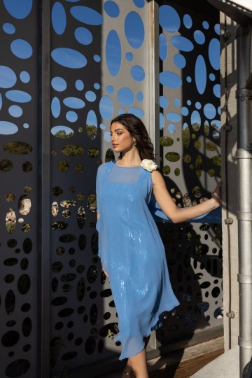 Φόρεμα midi παγιέτα γαλάζιο - 