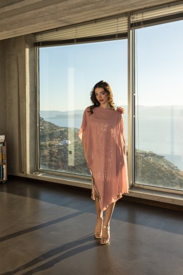 Φόρεμα midi παγιέτα ροζ 