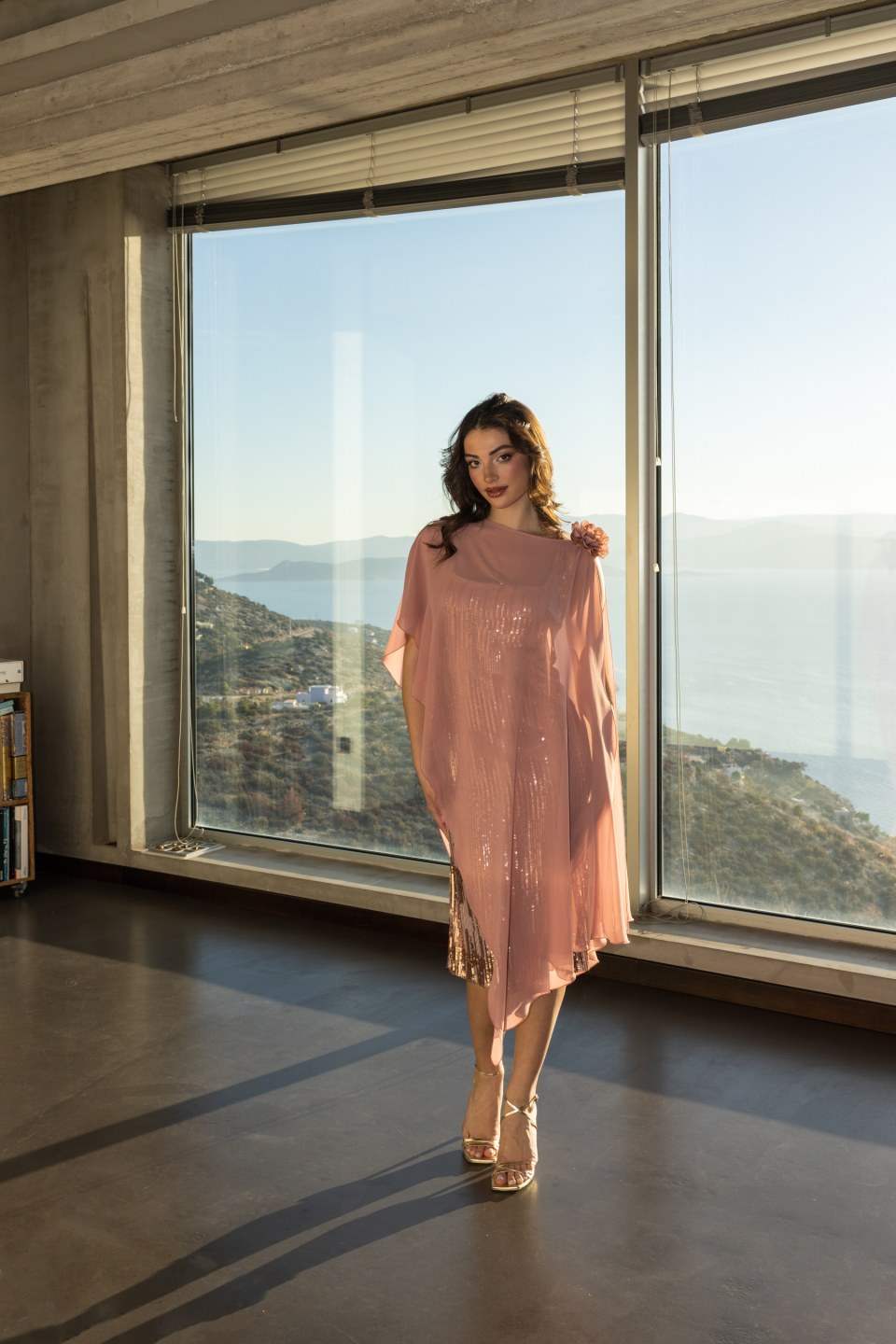 Φόρεμα midi παγιέτα ροζ 